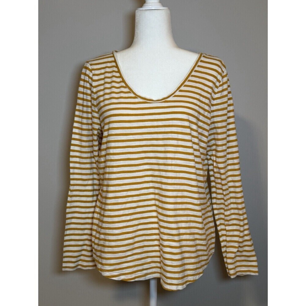 Loft Soft Women's Gold/White Striped Long-Sleeved Tee Size Large